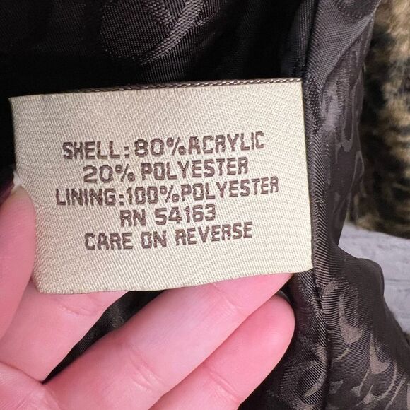 Guess Faux Fur Browns Leopard Print Lined Cropped‎ 3/4 Sleeve Jacket Size Large - Picture 10 of 10